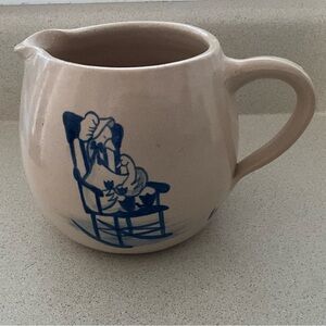Signed P.R. Storie Pottery Co. Handcrafted Small Pitcher with Blue Goose 1987